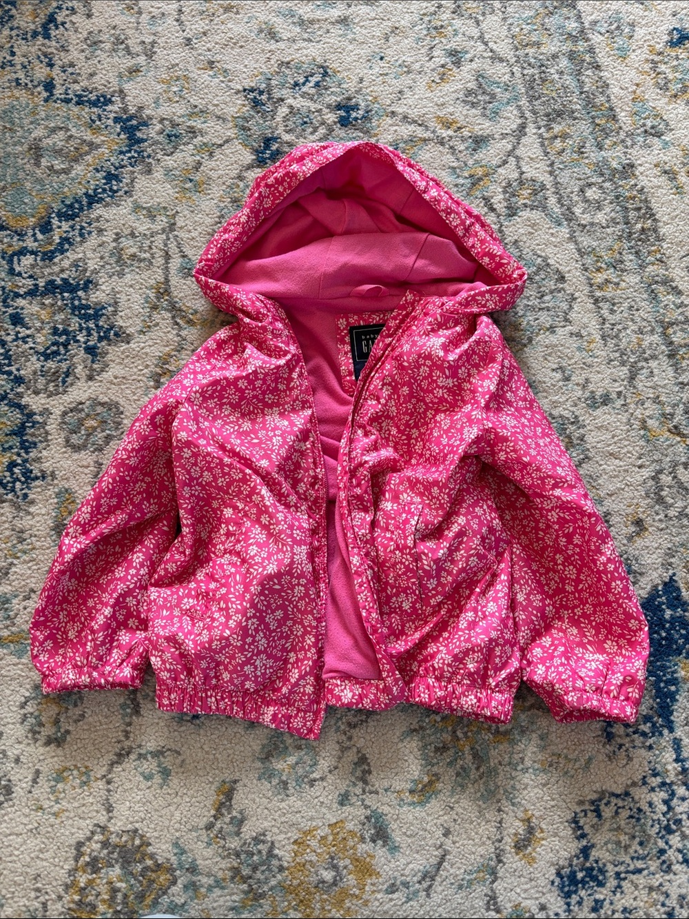 GAP Girls Hot Pink Floral Hooded Raincoat